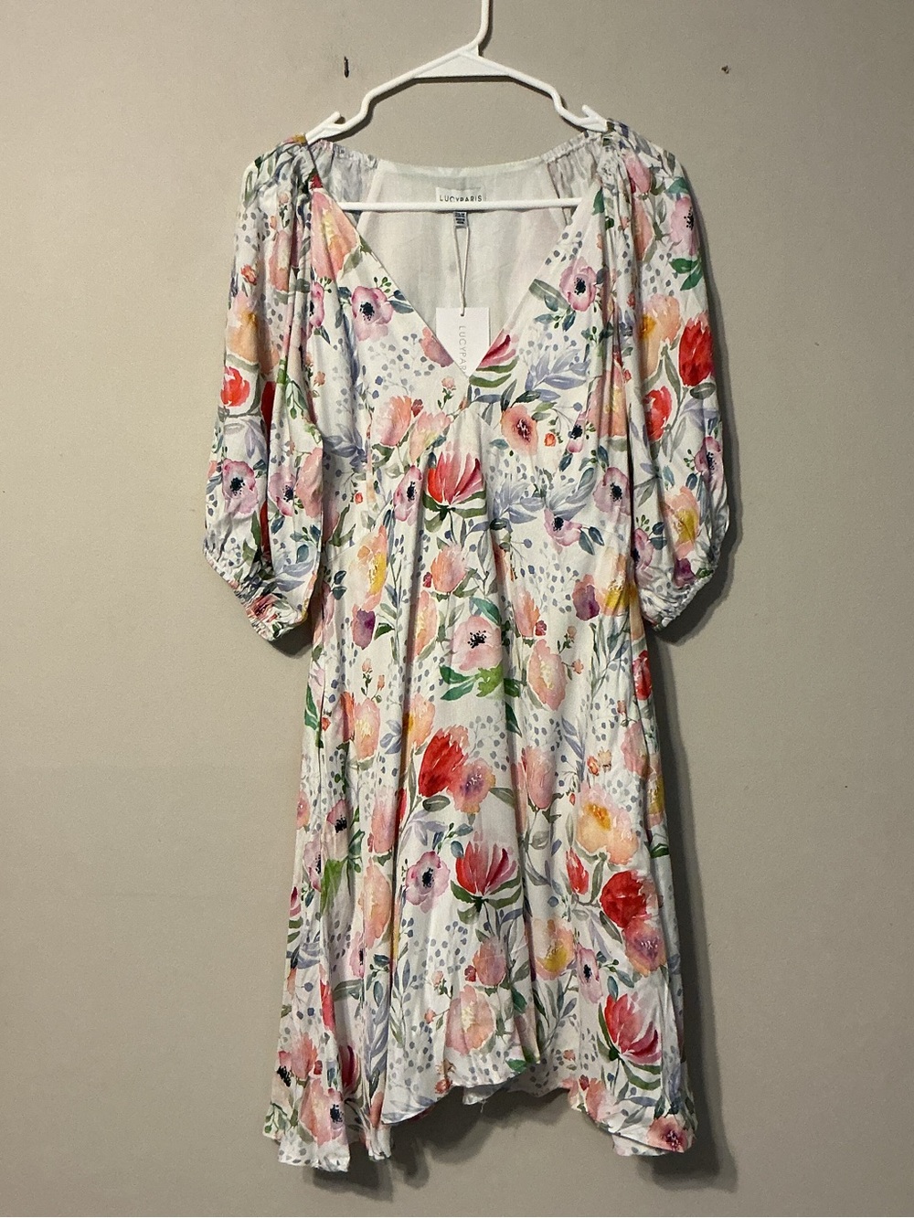Lucy Paris White Floral V-Neck Midi Dress